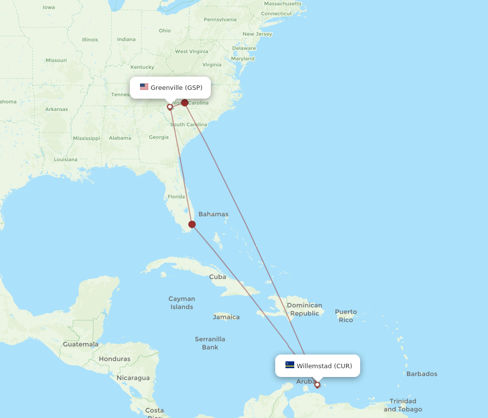 GSP-CUR flight routes
