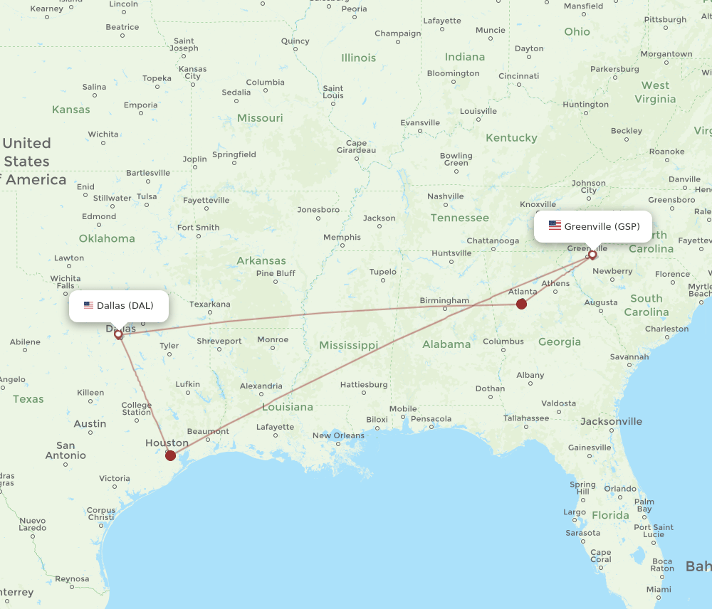 GSP-DAL flight routes