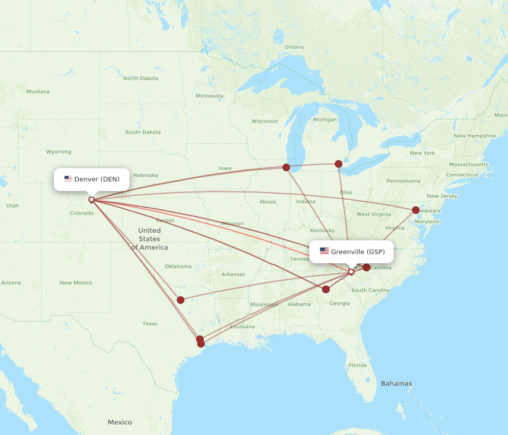 GSP to DEN flights and routes map