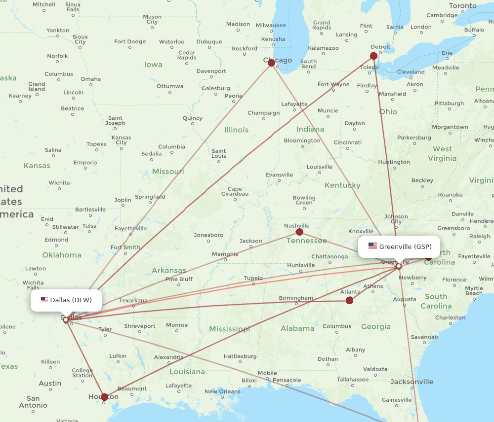 GSP-DFW flight routes