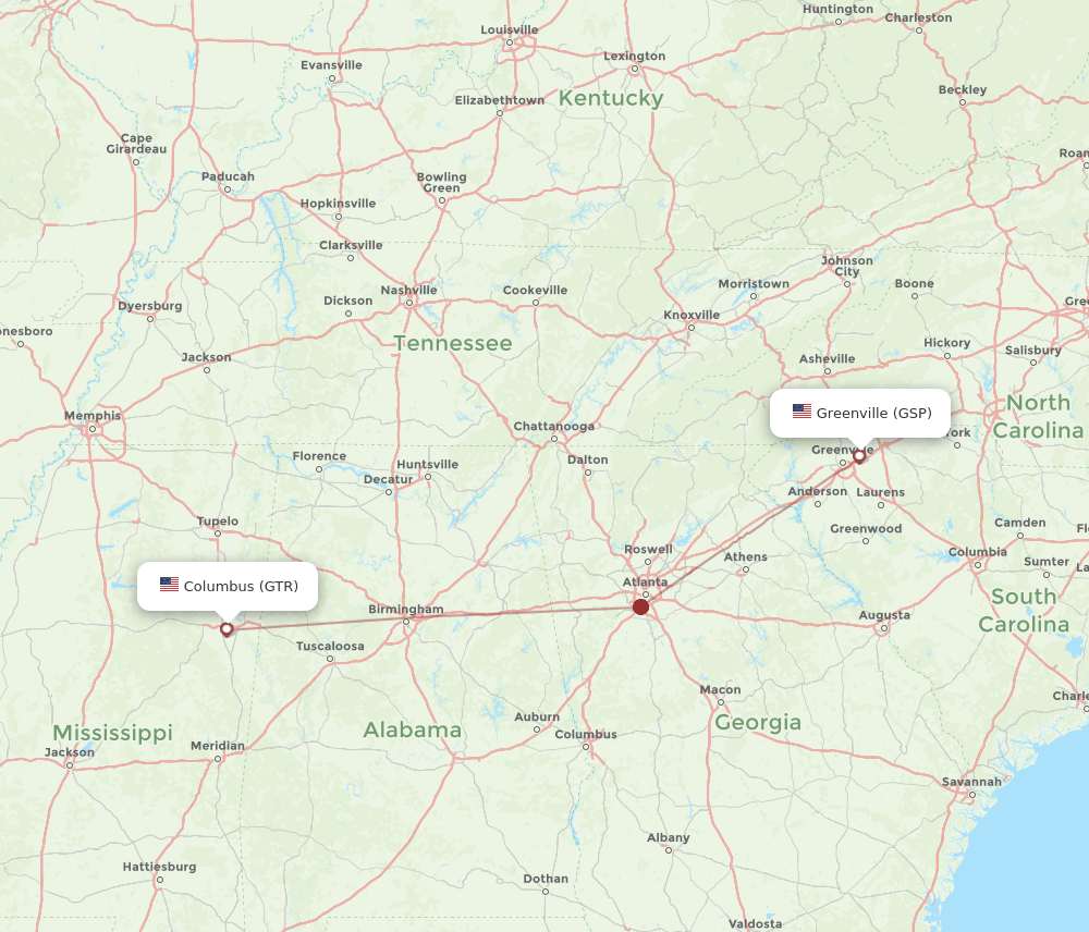 GSP-GTR flight routes