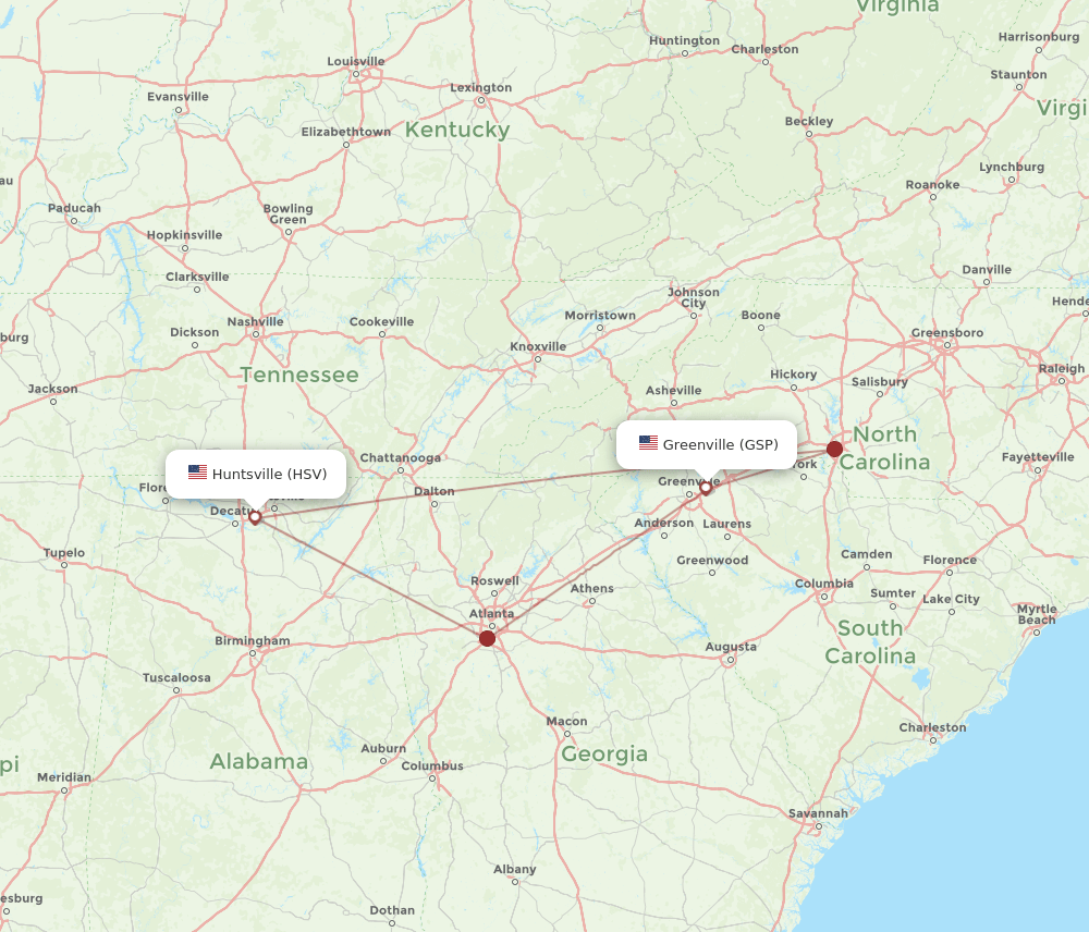 GSP-HSV flight routes