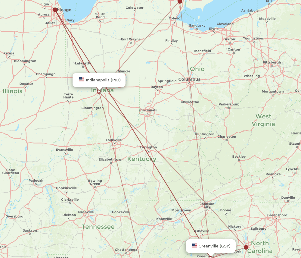 GSP to IND flights and routes map