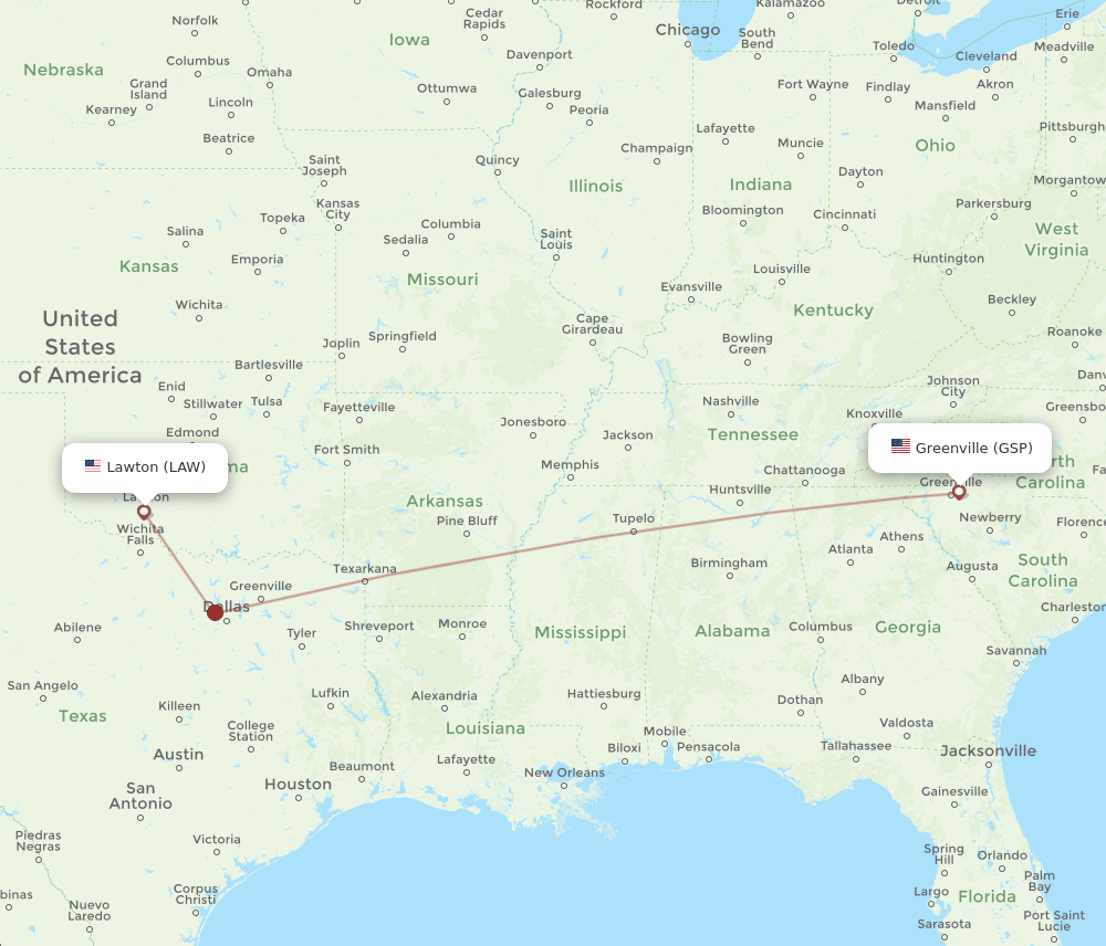 GSP-LAW flight routes