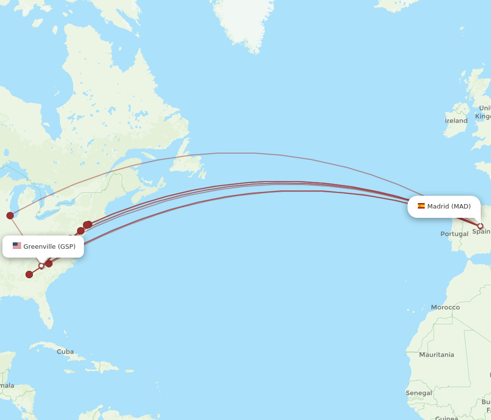 GSP-MAD flight routes