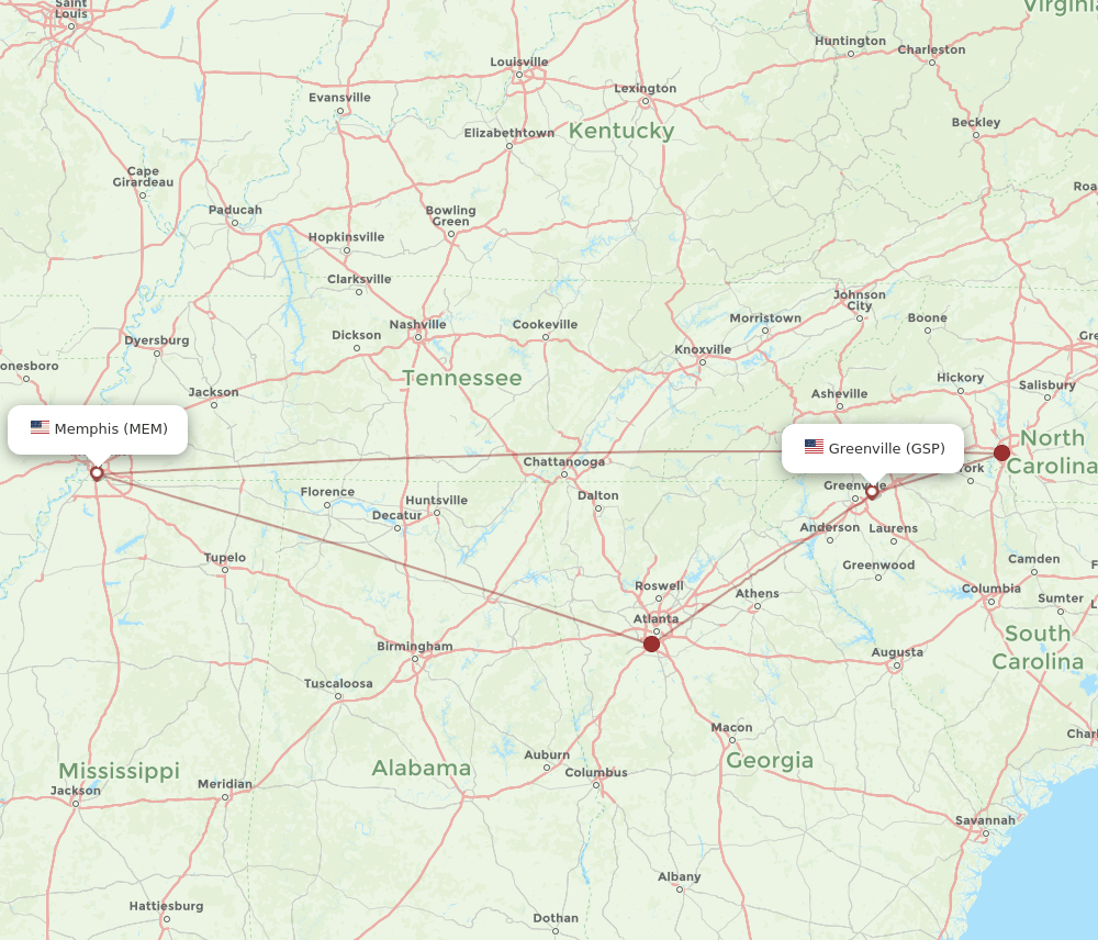 GSP to MEM flights and routes map