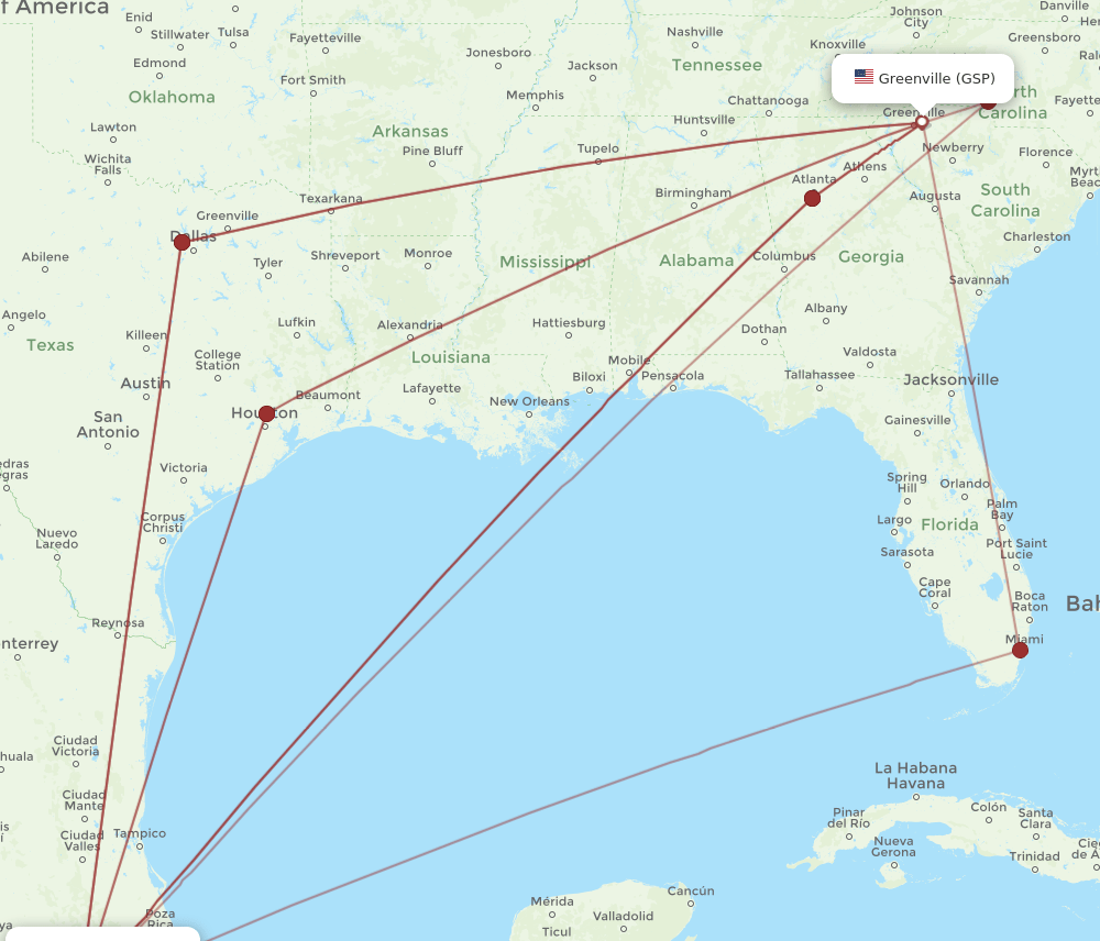 GSP-MEX flight routes