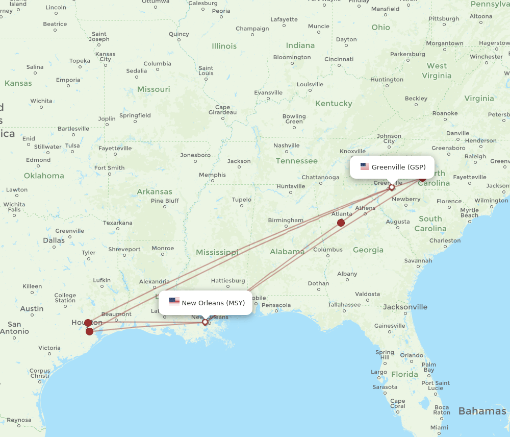 GSP-MSY flight routes