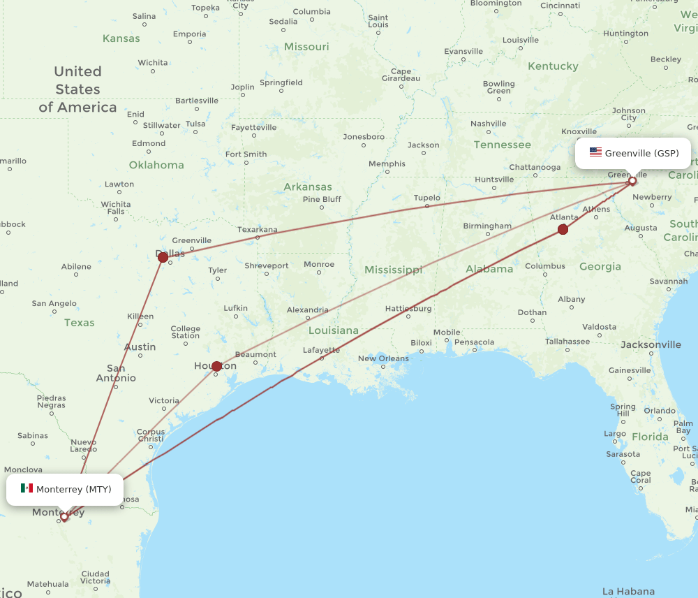 GSP-MTY flight routes