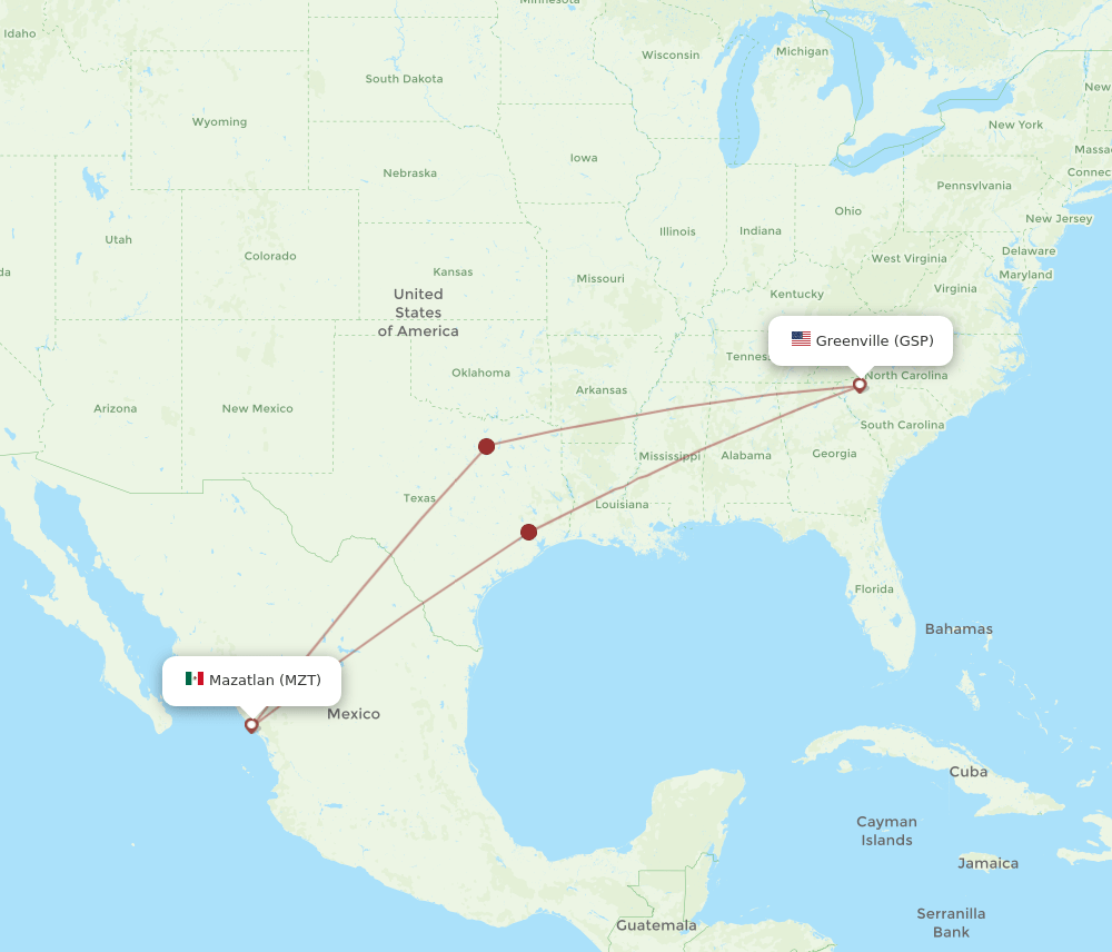 GSP-MZT flight routes