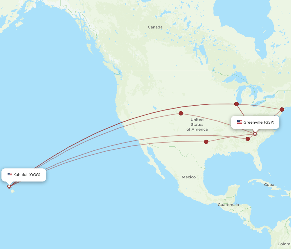 GSP-OGG flight routes