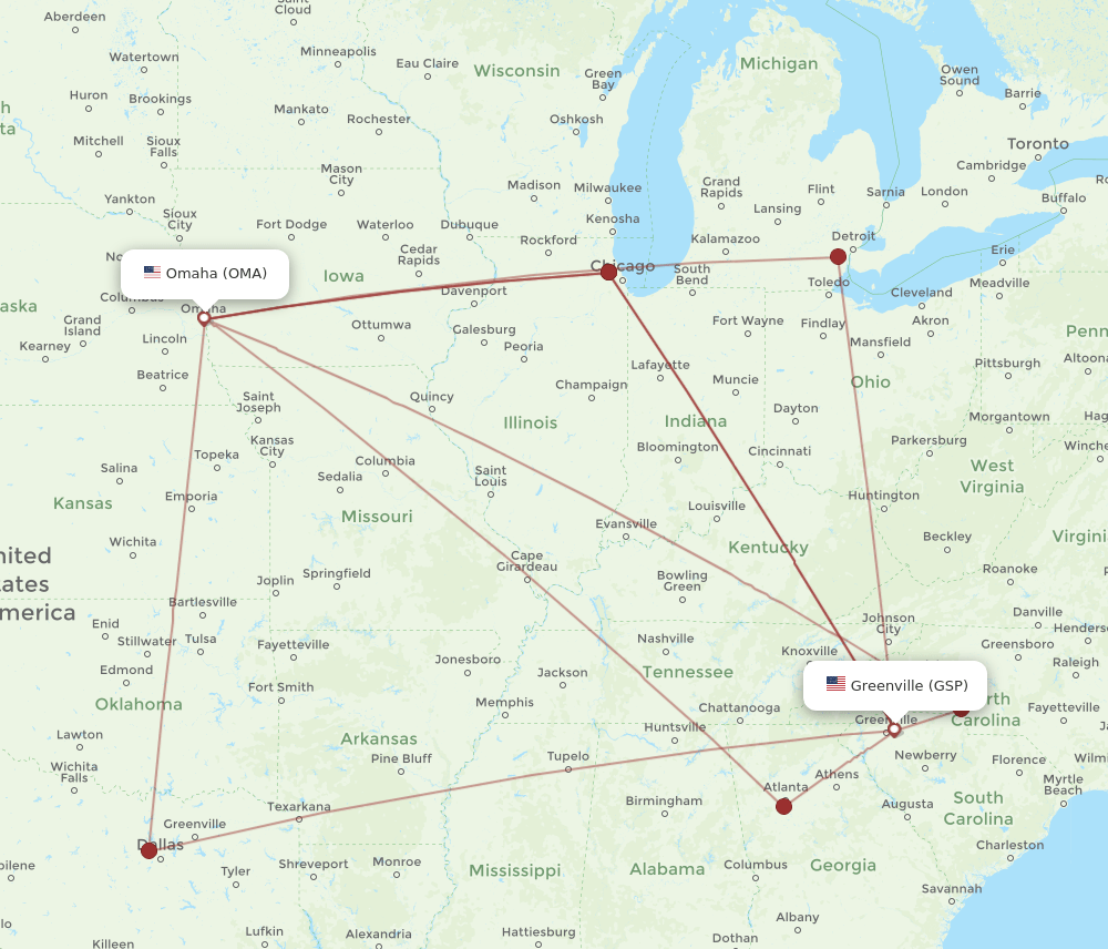 GSP-OMA flight routes