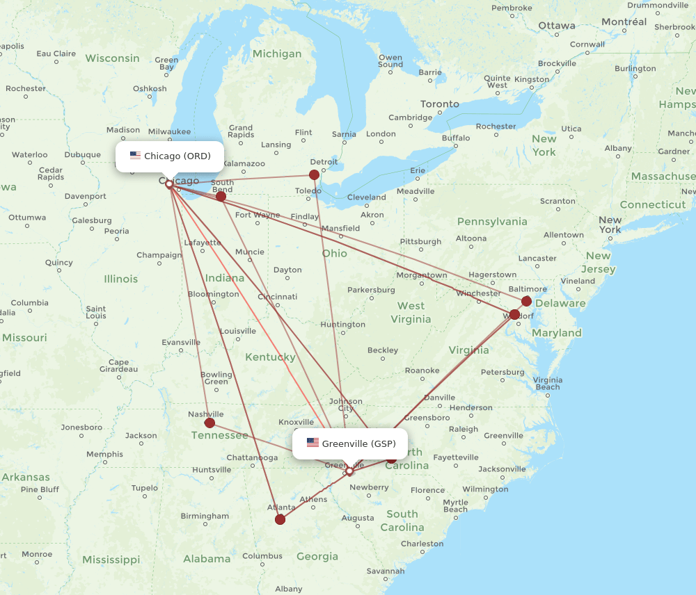 GSP-ORD flight routes