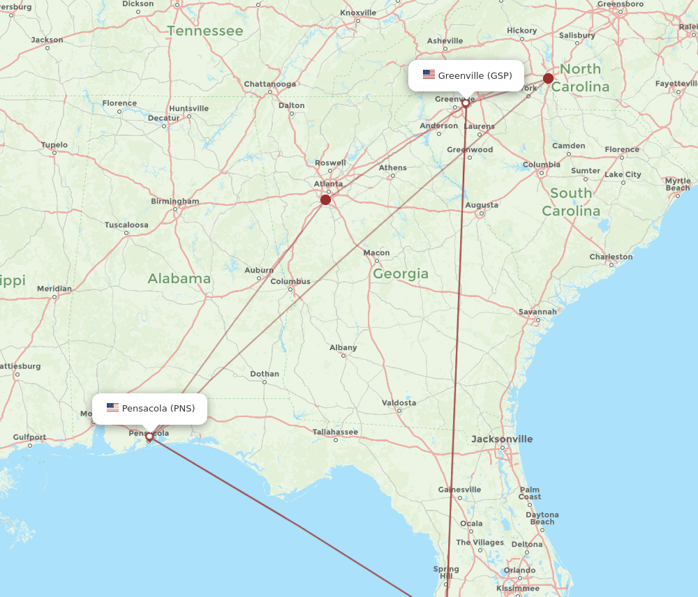 GSP-PNS flight routes