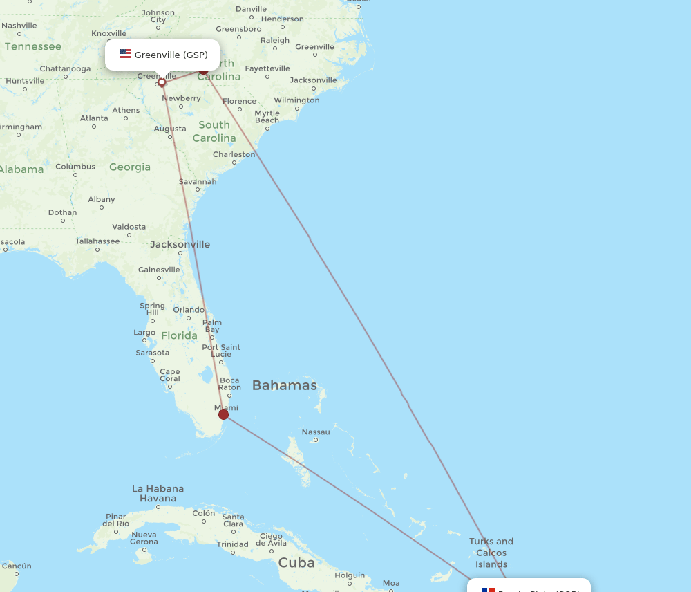 GSP to POP flights and routes map