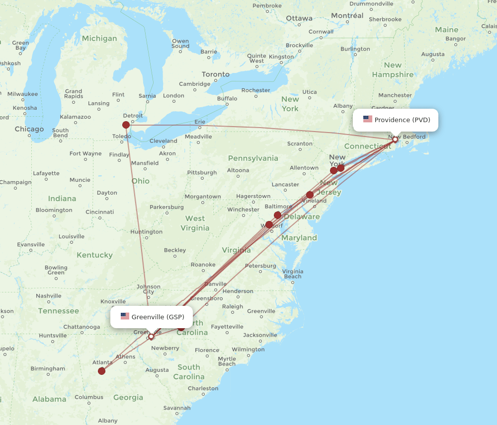 GSP-PVD flight routes