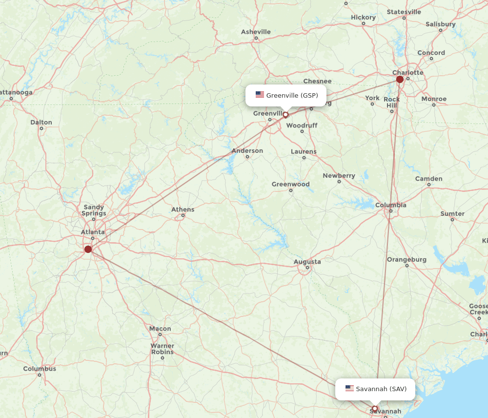 GSP-SAV flight routes