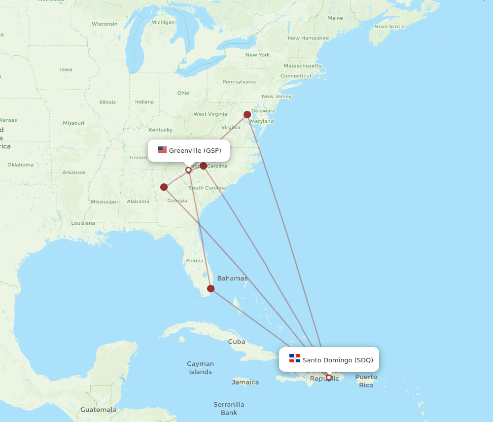GSP to SDQ flights and routes map