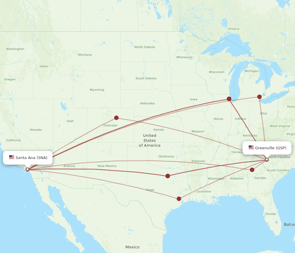 GSP-SNA flight routes