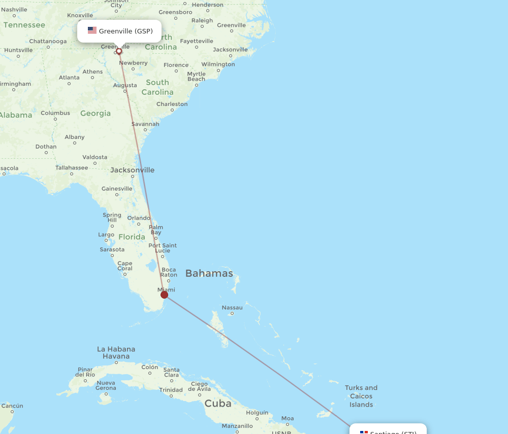 GSP to STI flights and routes map