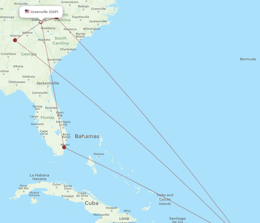 GSP to STT flights and routes map