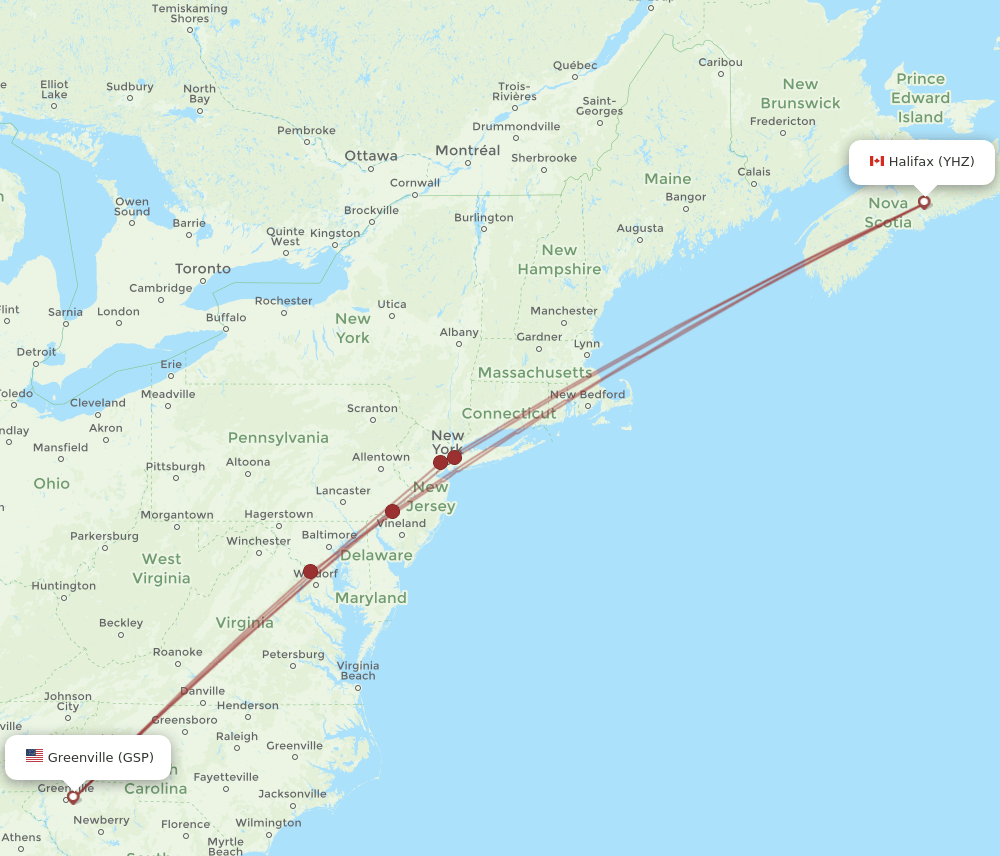 GSP-YHZ flight routes