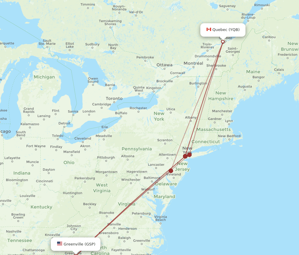 GSP-YQB flight routes