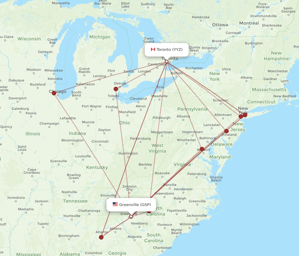 GSP-YYZ flight routes