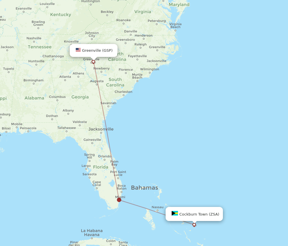 San Salvador - Greenville route map and flight paths