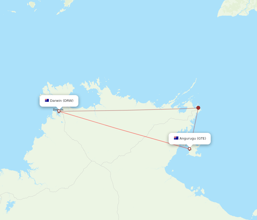 GTE to DRW flights and routes map