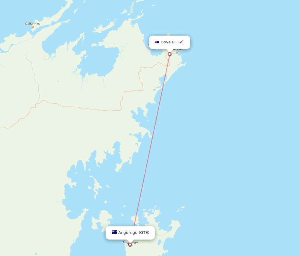 GTE to GOV flights and routes map