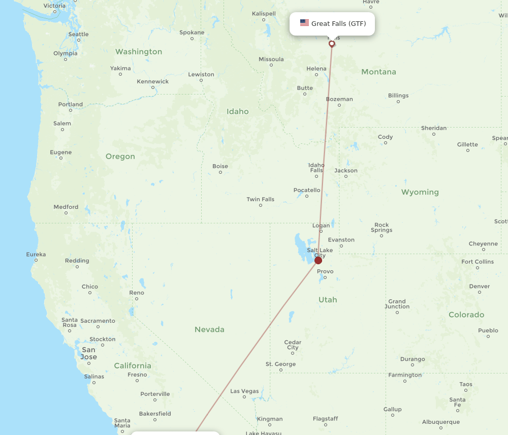 GTF-LGB flight routes