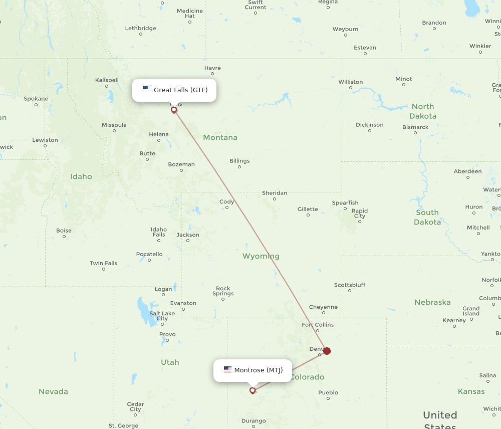 GTF to MTJ flights and routes map