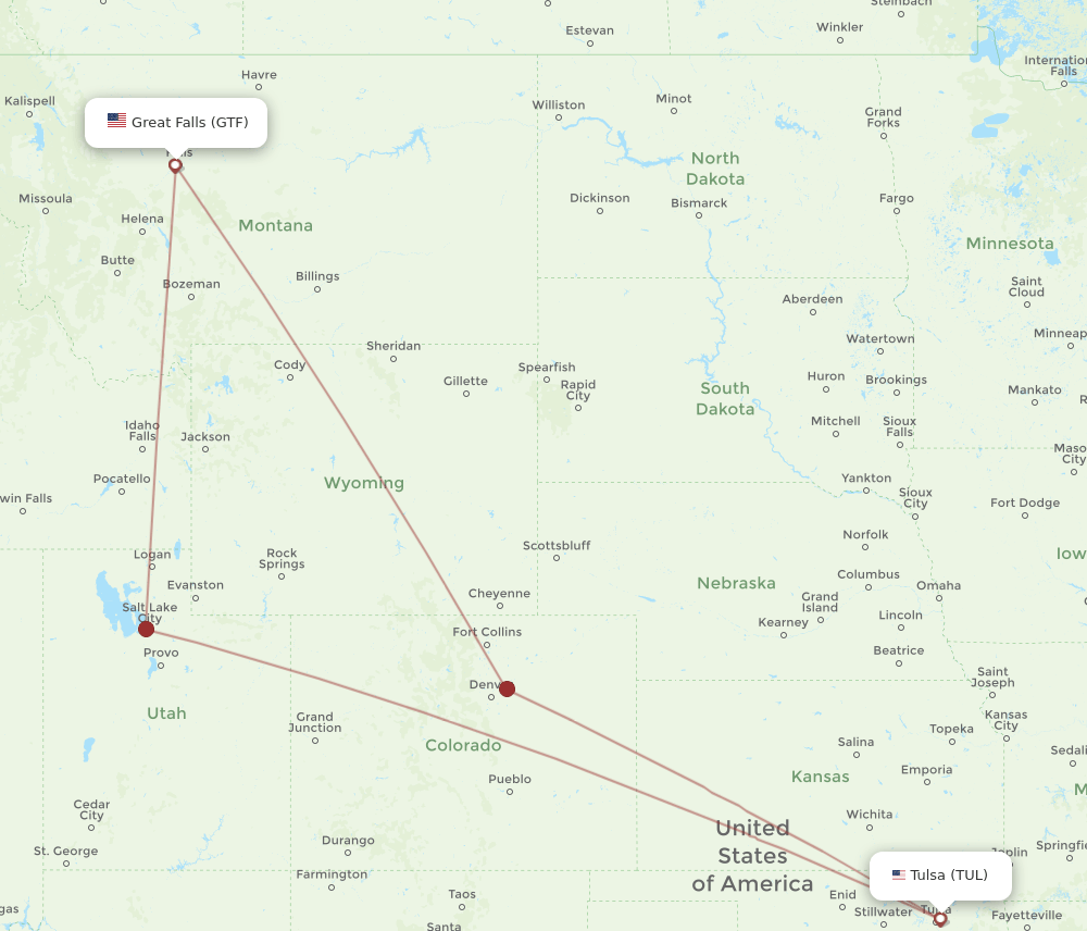 GTF-TUL flight routes