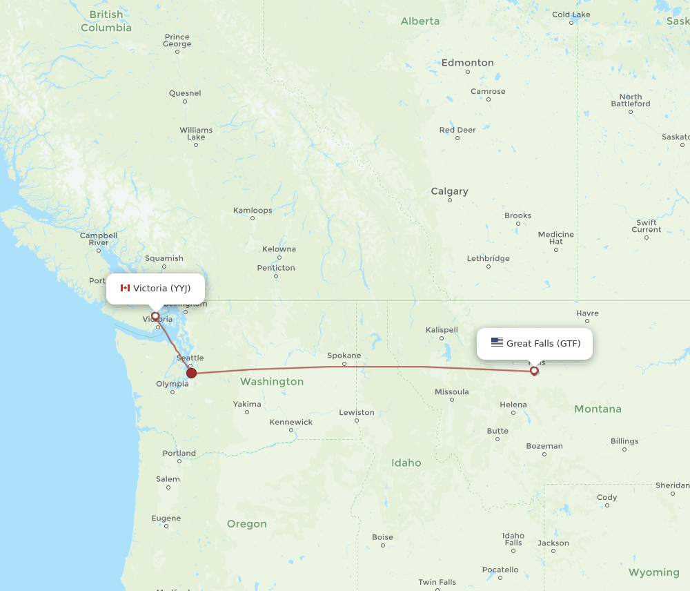 GTF-YYJ flight routes