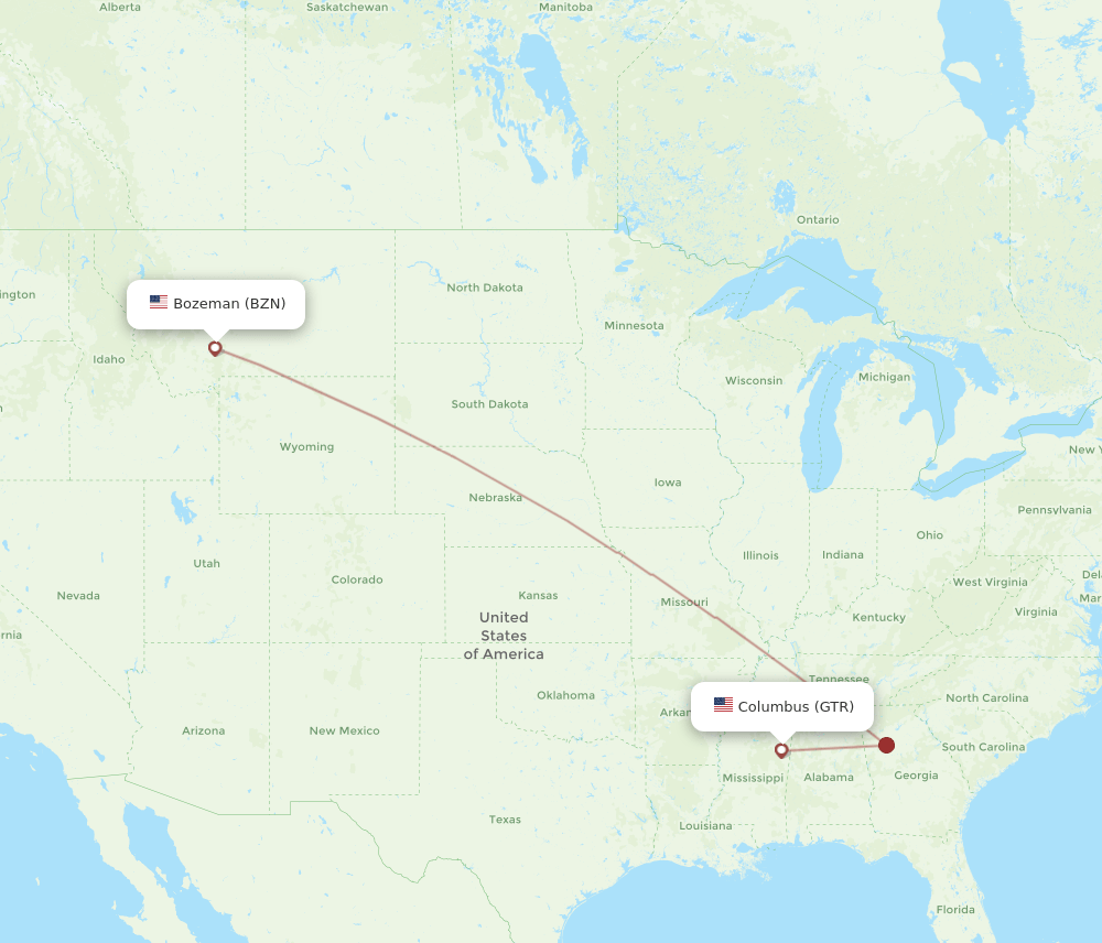 GTR to BZN flights and routes map