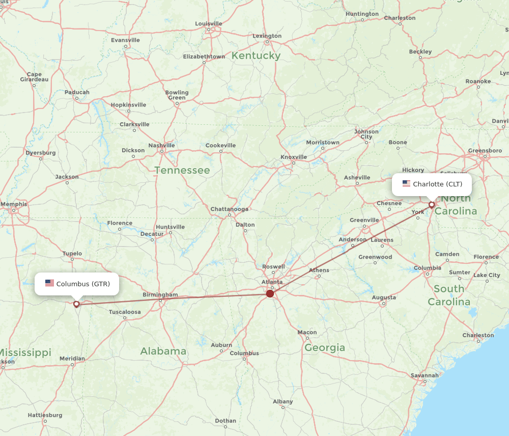GTR-CLT flight routes