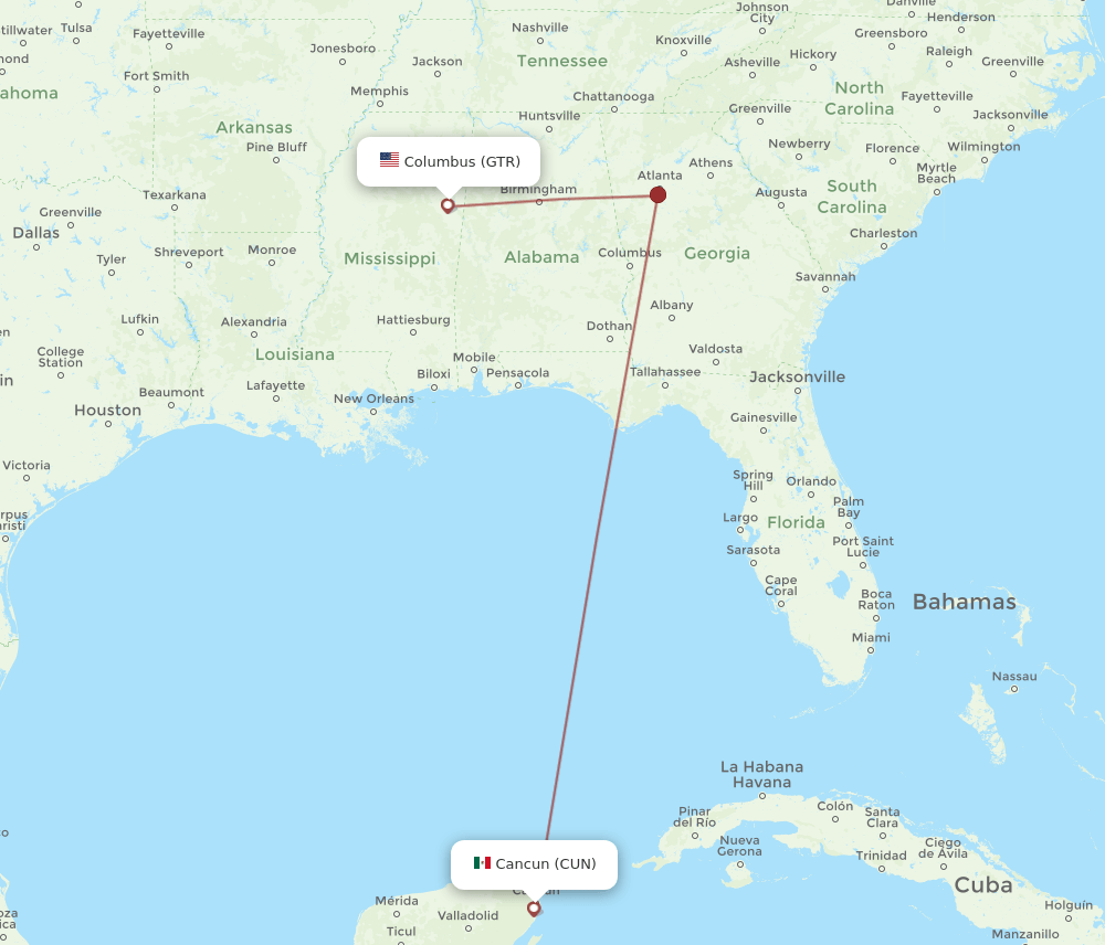 GTR-CUN flight routes