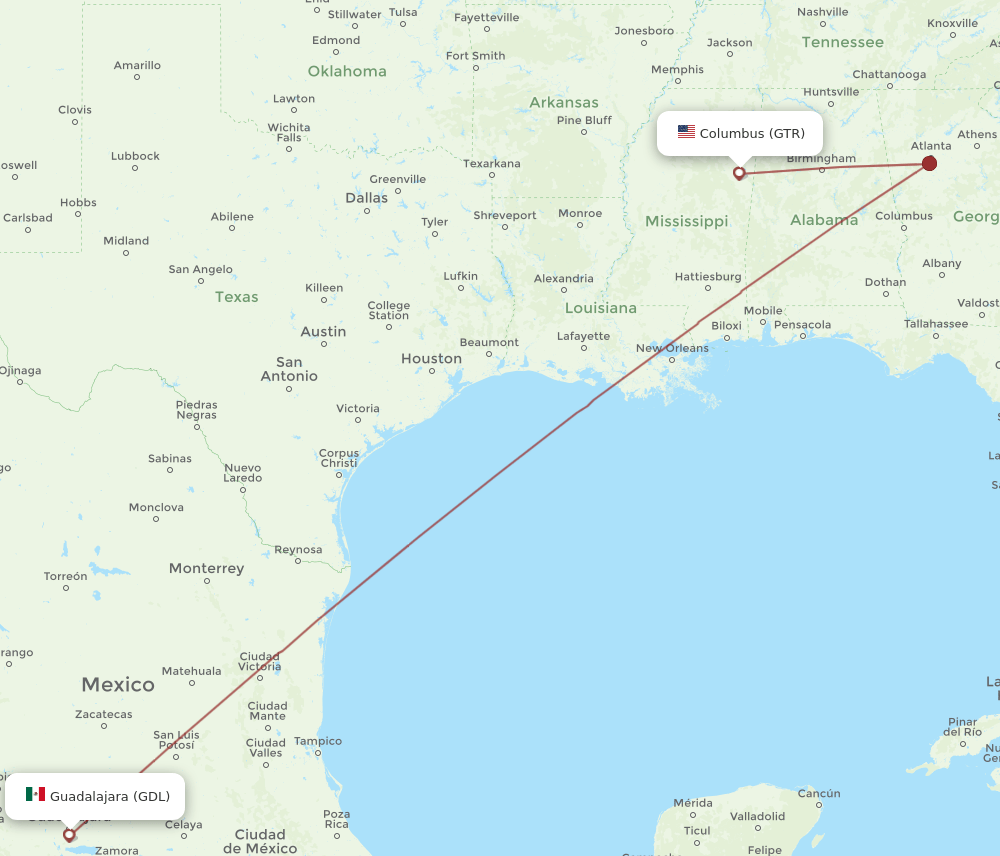 GTR-GDL flight routes