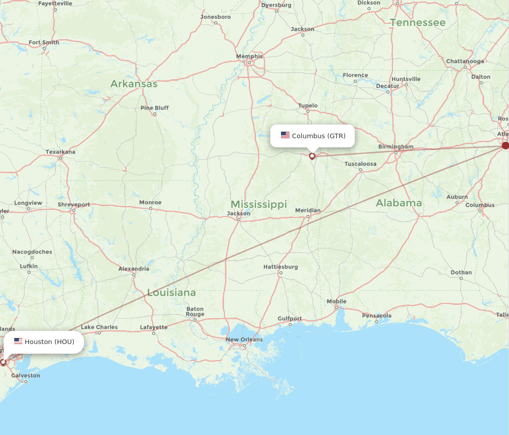 GTR-HOU flight routes