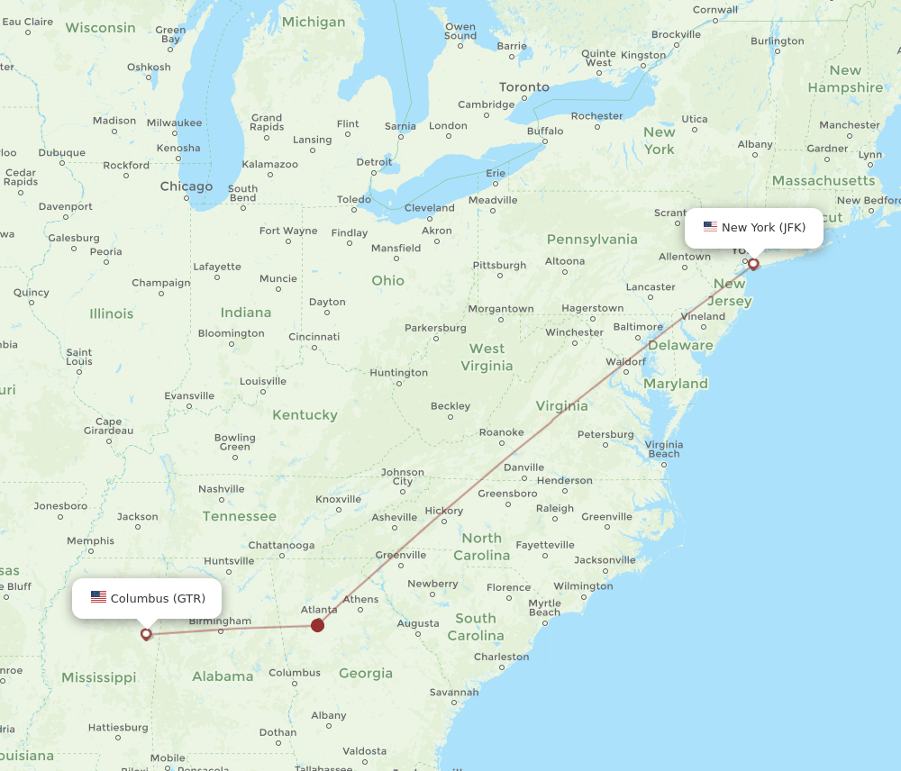GTR-JFK flight routes