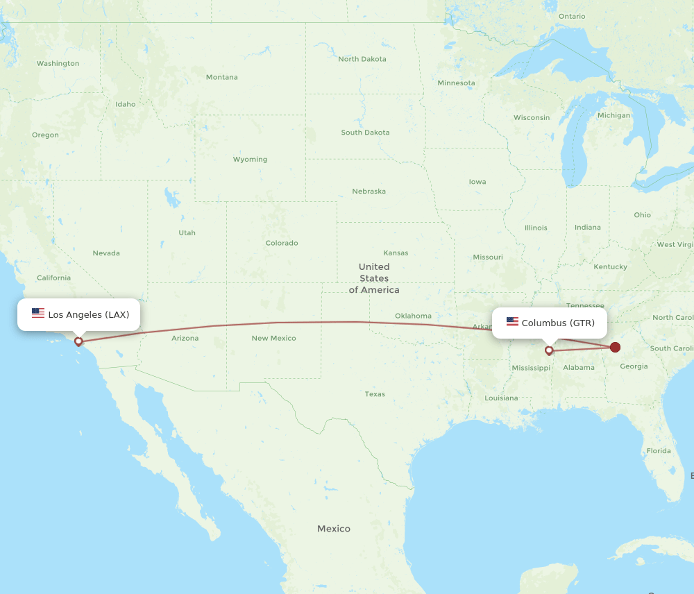 GTR to LAX flights and routes map