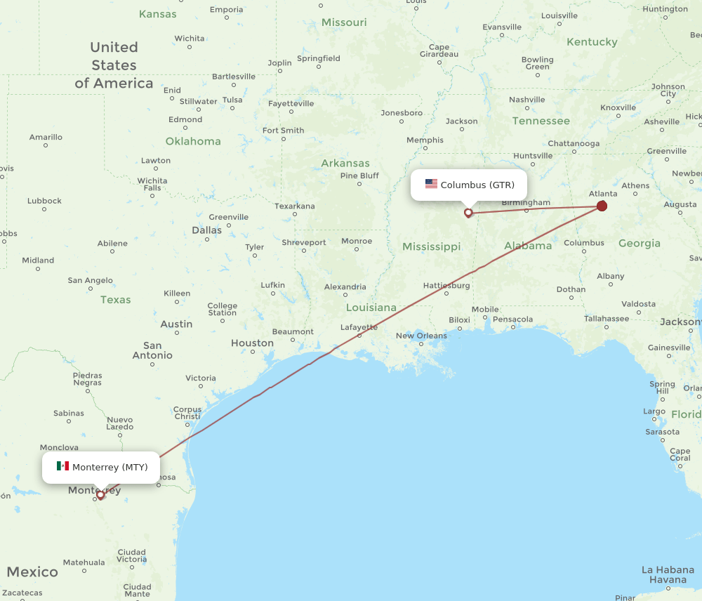 GTR-MTY flight routes