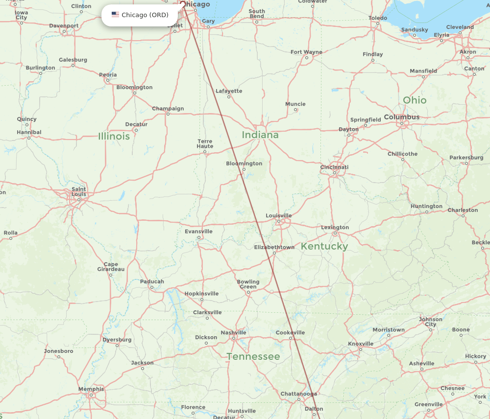 GTR-ORD flight routes