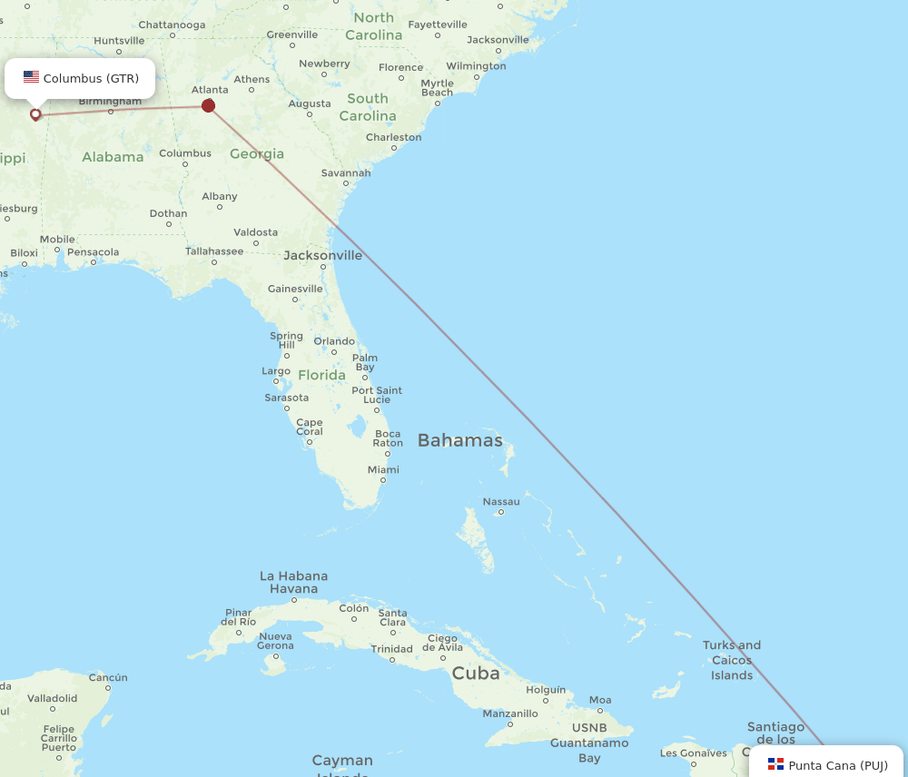 GTR-PUJ flight routes