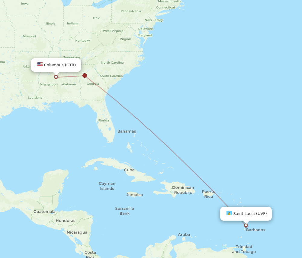 GTR to UVF flights and routes map