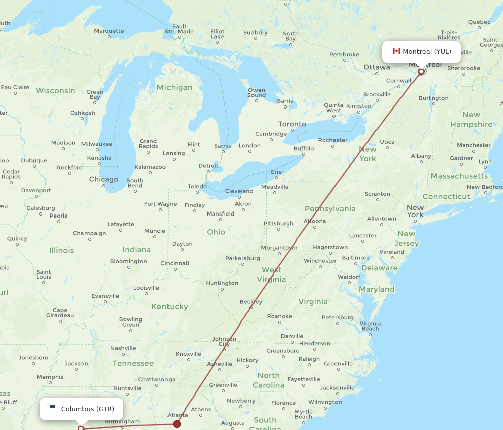 GTR-YUL flight routes