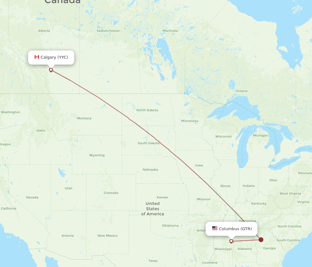GTR-YYC flight routes