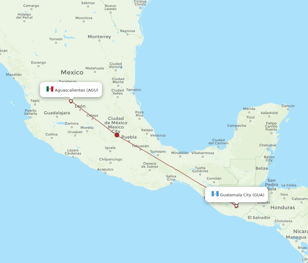 GUA to AGU flights and routes map