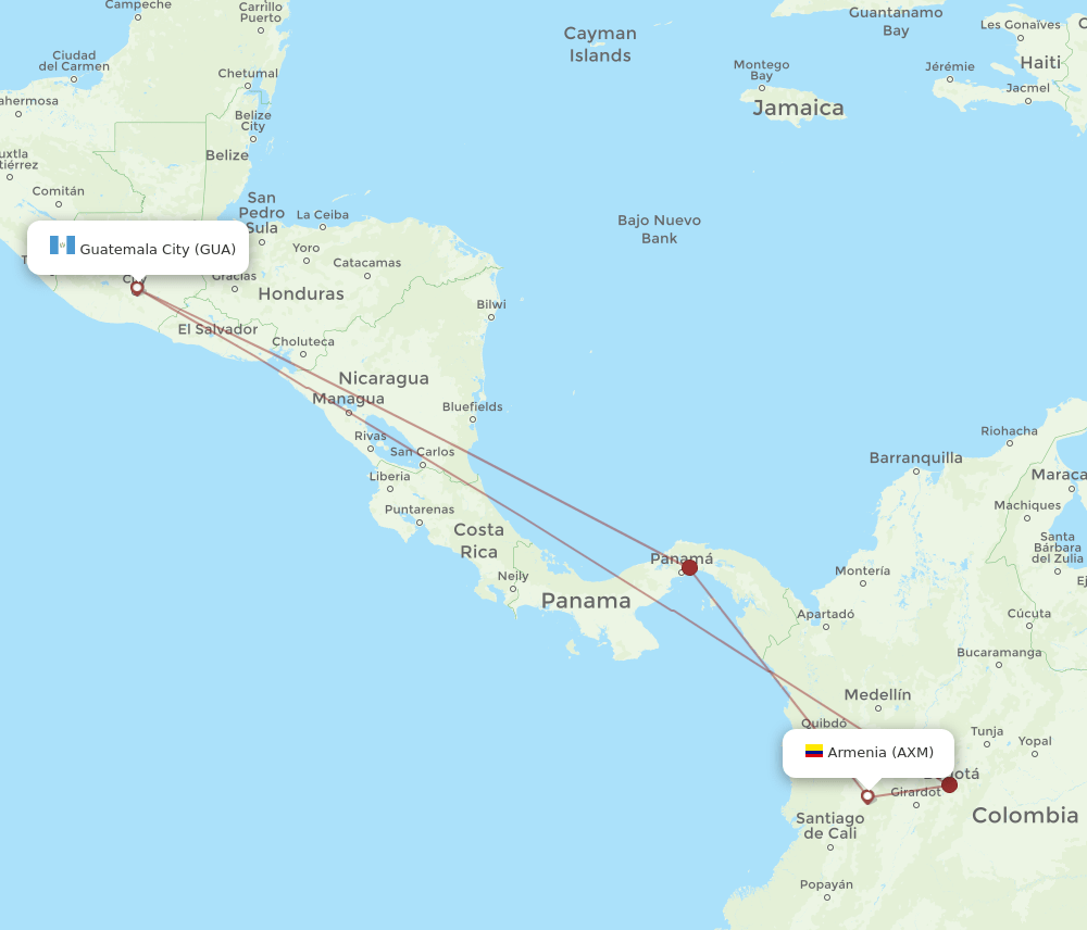 GUA to AXM flights and routes map